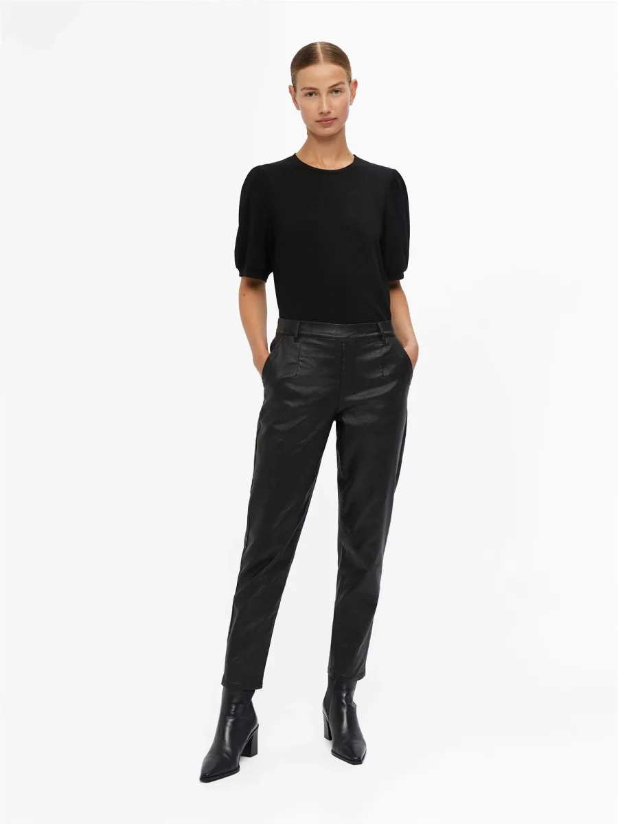 OBJBELLE LISA COATED PANT NOOS Sort - Image 5