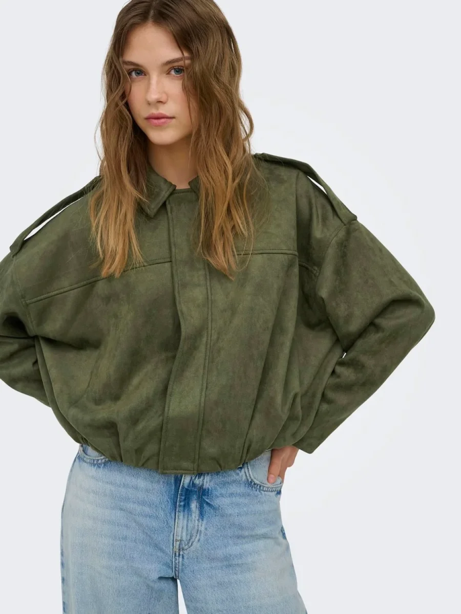 Onlmoon-Stina Faux Suede Bomber Pnt Noos Grønn - Image 4