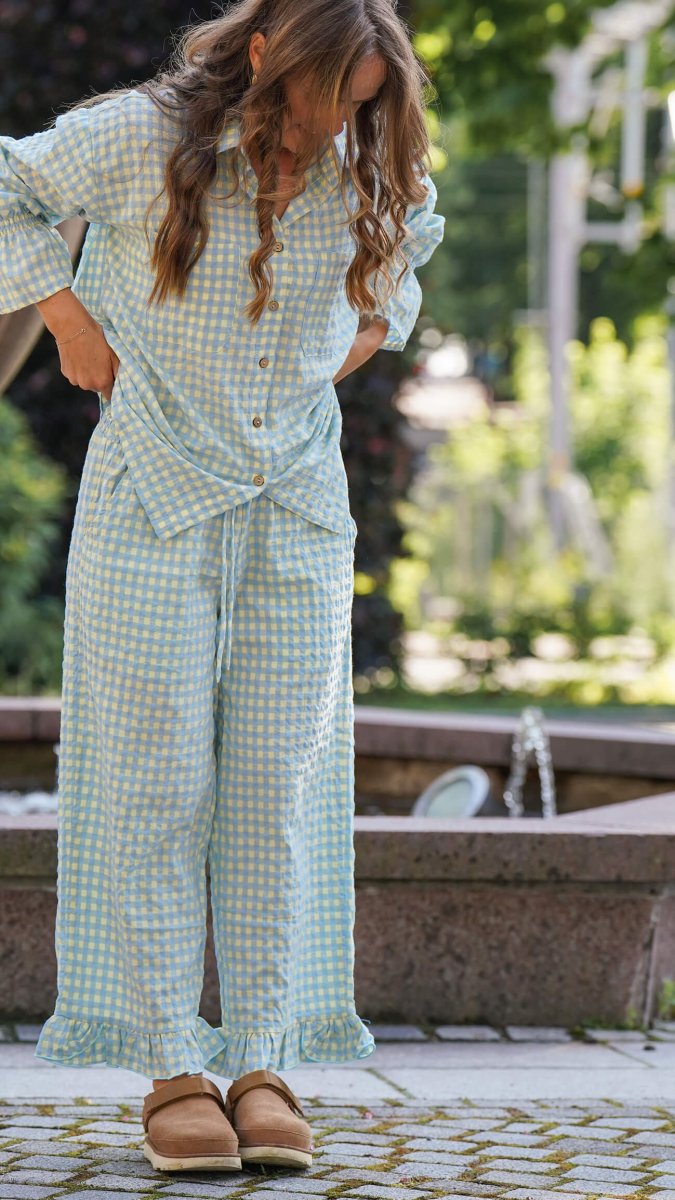 Lyseblå og gul rutete bukse - Soleie cropped bukse - Image 4