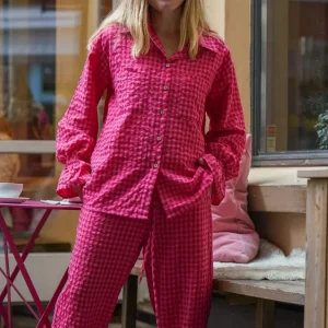 Rosa og bringebærfarget rutete bukse - Soleie cropped bukse